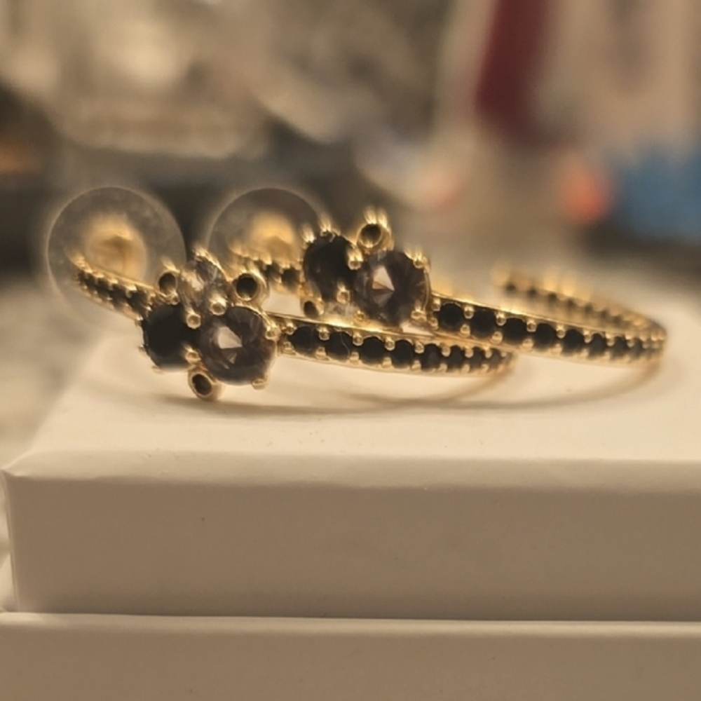Gold and Black Floral Partial Hoop Earrings